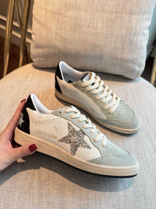 Белые серые кожаные кроссовки Golden Goose Super-Star голден гус