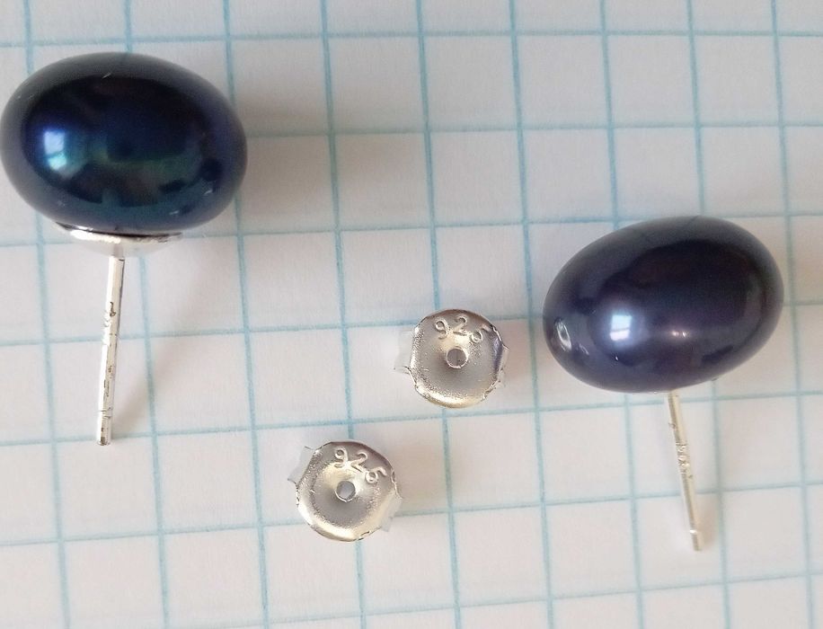 Сережки срібло 925 проби, гвоздики, натуральні темні перлини