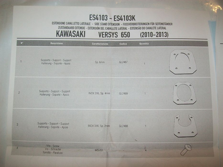 ES4103 VERSYS 650 (10>19) KAWASAKI GIVI poszerzenie stopki