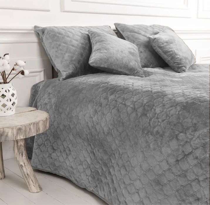 Покривало ТЕП Velour ромб круглий 210х150 см світло-сіре