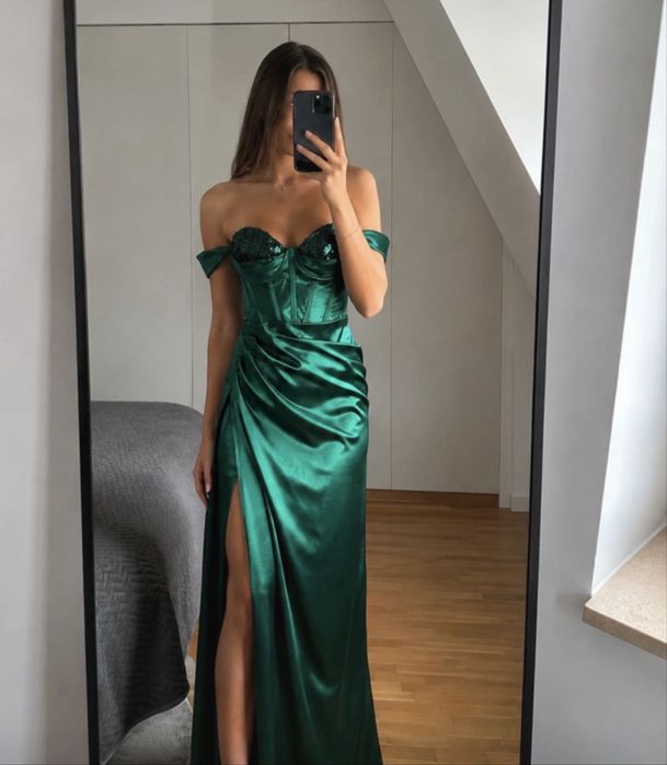Nowa cudna sukienka  gorsetowa szmaragdowa S 36 Shine