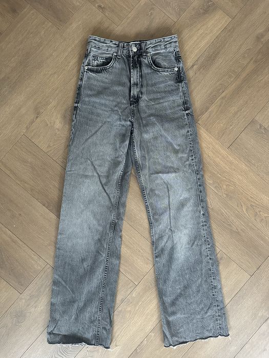Spodnie jeans jeansowe wysoki stan dzwony szerokie nogawki