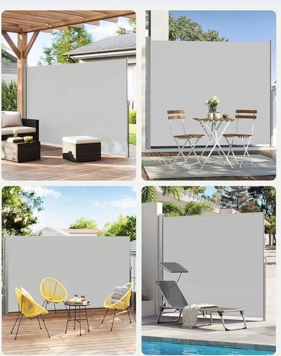 Markiza boczna rozsuwana roleta 160 x 350 cm PVC jasny szary