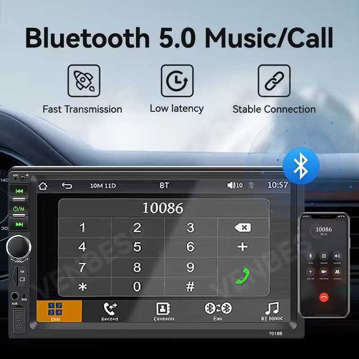 Rádio Automotivo 7 Polegadas 1 DIN Bluetooth Mirror Link USB TF AUX com Câmera de Ré 12V NOVO