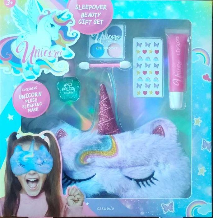 Zestaw Pluszowa Maska do Spania "Unicorn - Jednorożec" + Kosmetyki .Super Prezent !