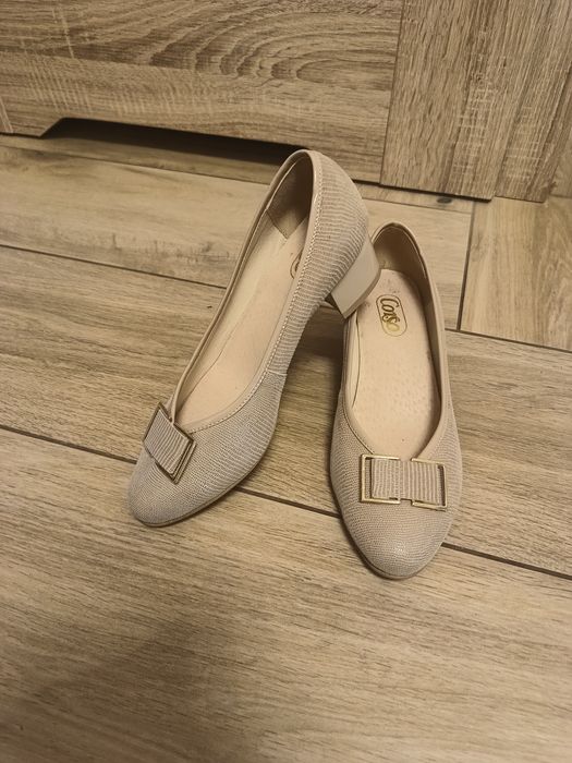 Damskie beżowo złote eleganckie damskie buty na obcasie w rozmiarze 36