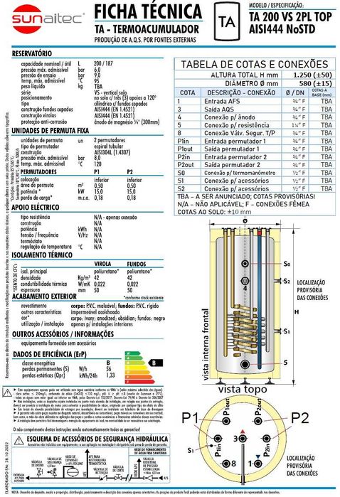 Depósito água AQS inox com solar 200L NOVO