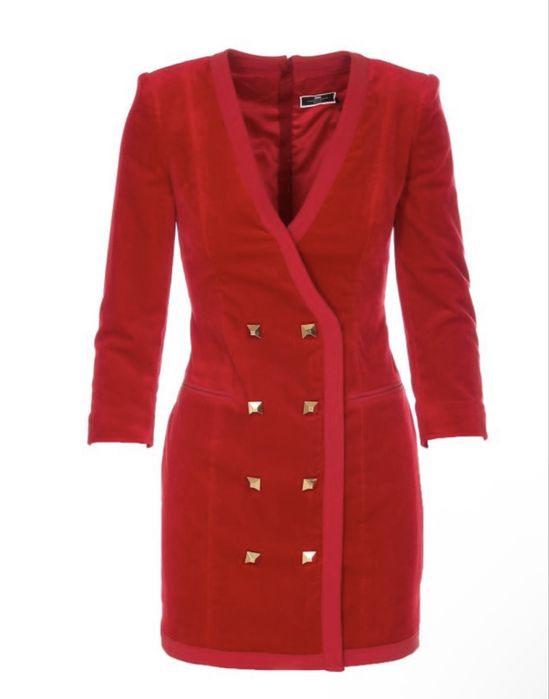Elisabetta Franchi – elegancka czerwona sukienka marynarkowa, rozmiar S