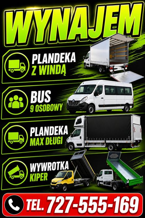 Wynajem BUS Z WINDĄ - Plandeka- Blaszak MAX - WYWROTKA KIPER DO 3.5 t