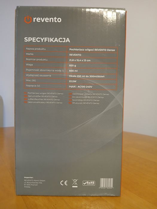 Osuszacz powietrza pochłaniacz wilgoci - Revento Denso 700 ml (cichy)