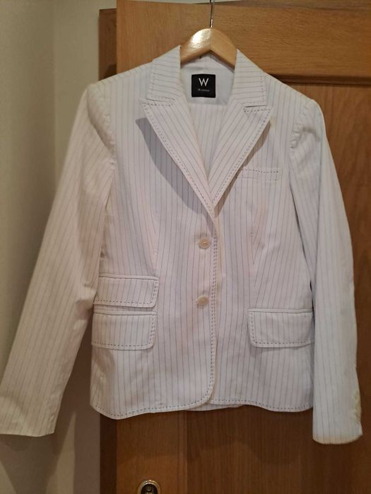 Fato (casaco e calça) branco com risca cor beringela Lanidor