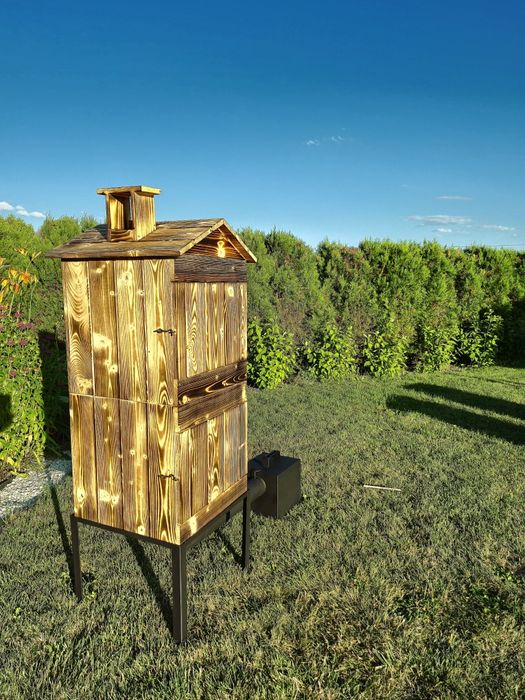 Wędzarnia podwójna drewniana ogrodowa, domowa, wędzarnik wędzok XL, cały zestaw