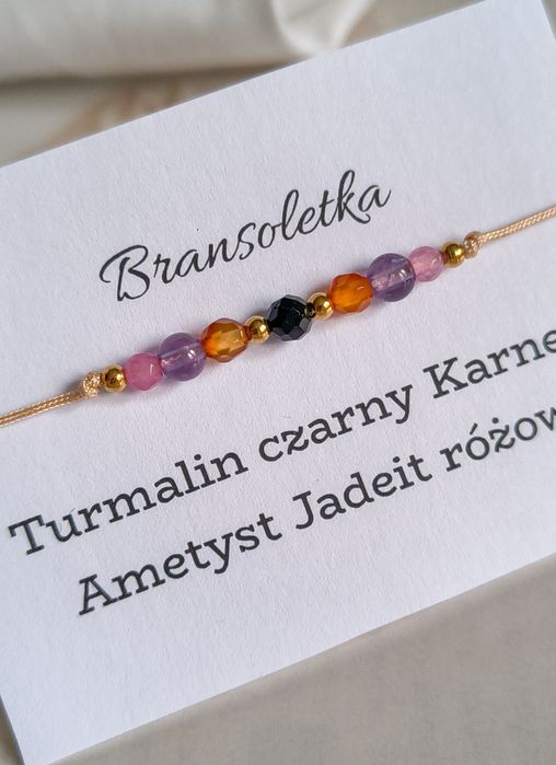 Bransoletka kamienie naturalne turmalin czarny karneol ametyst jadeit