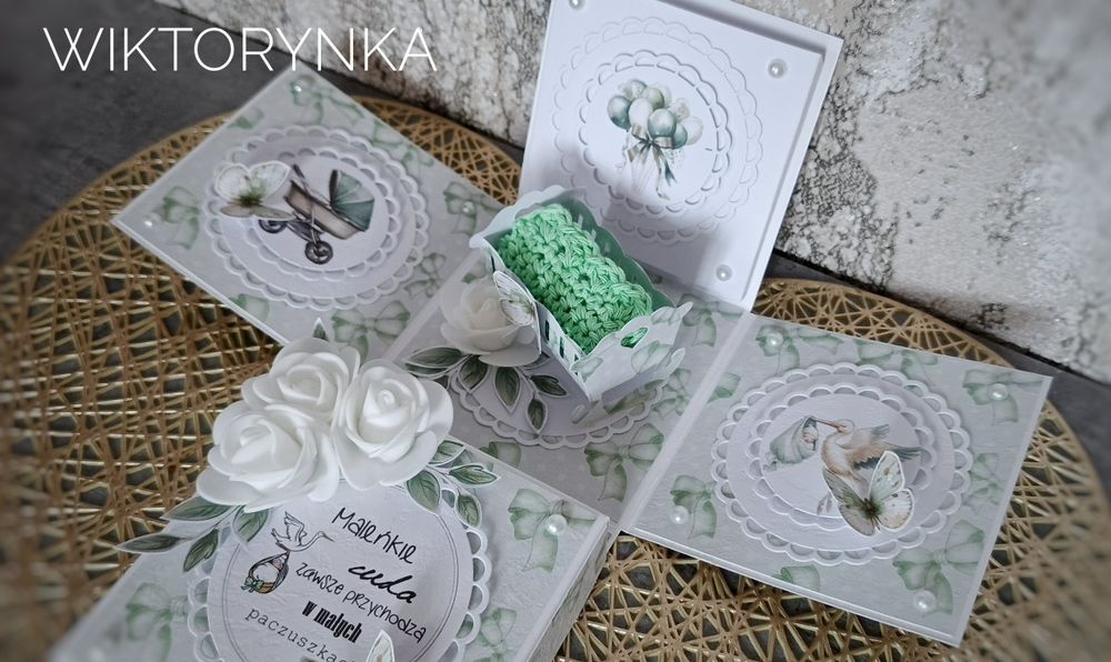 Pudełko, exploding box, narodziny dziecka, ręcznie robione.