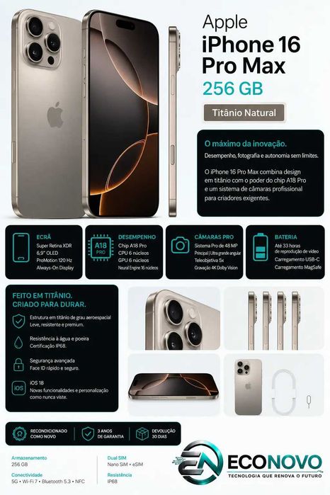 EN Apple iPhone 16 Pro Max 256 GB Titânio Natural