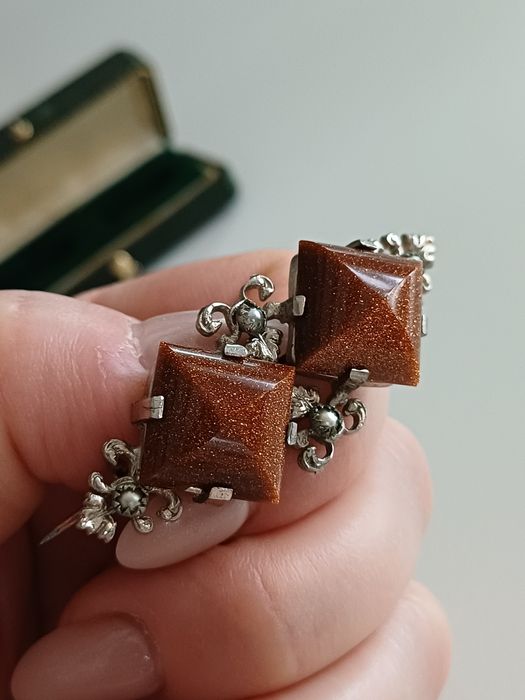 Broszka stara biżuteria kolekcjonerska piasek pustyni wiktoriańska