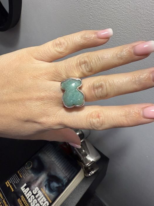 925 srebrny pierścień Tous z misiem z amazonitu