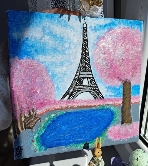 Paris Paryż wieża Eiffla obraz ręcznie malowany handmade rękodzieło