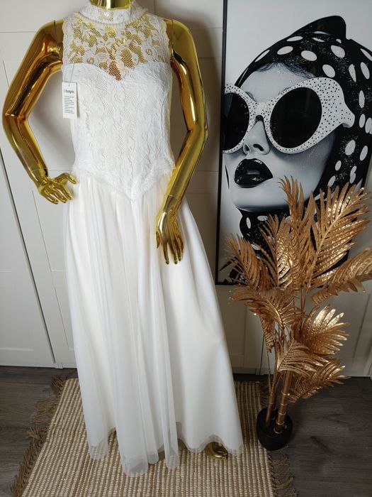 Romantic Biała Sukienka tiulowa koronkowa Wedding Chic R.40