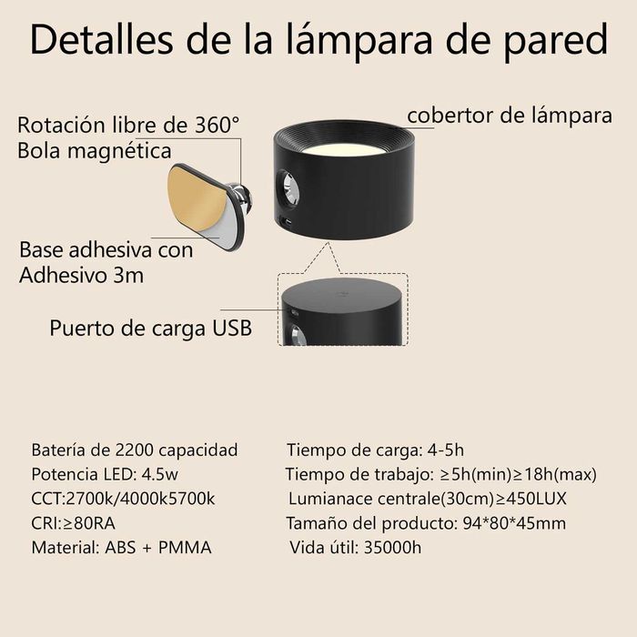 Candeeiro de parede LED rotativo 360º