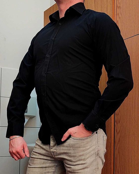 Koszula męska czarna długi rękaw Rosweel & Sons slimfit rozm. L