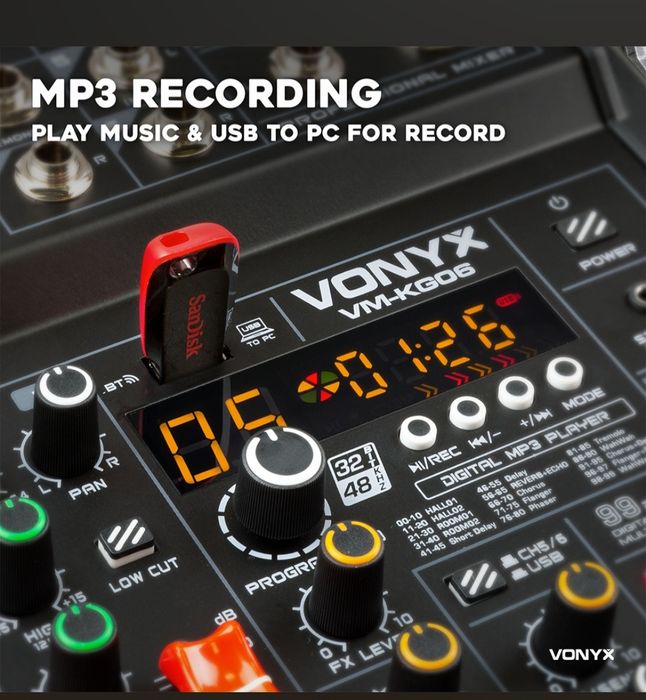 Mesa de Mistura 6 Canais c/ USB / BT / DSP (VM-KG06) - VONYX