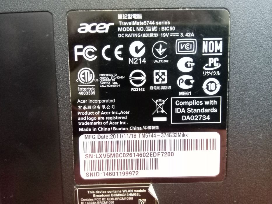 Ноутбук aser Travel Mate 5744 Б/У