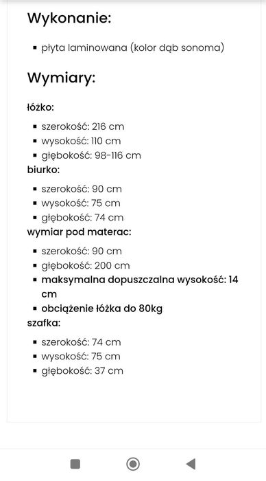 Łóżko piętrowe z biurkiem Nowe + matrac