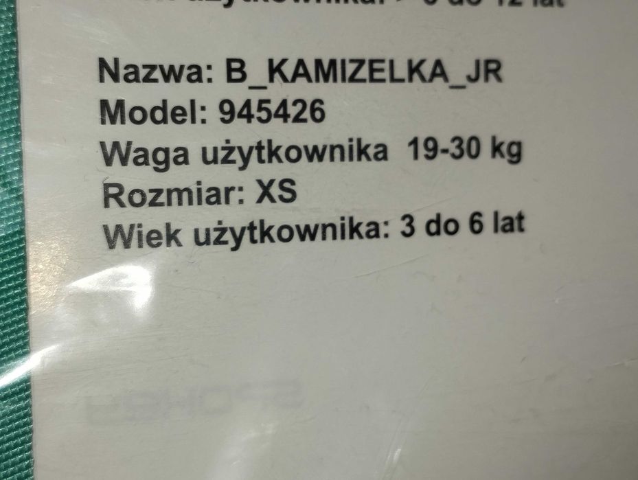 Kamizelka Asekuracyjna Kapok 19-30kg 3-6 lat na Ponton Kajak Łódź NOWA