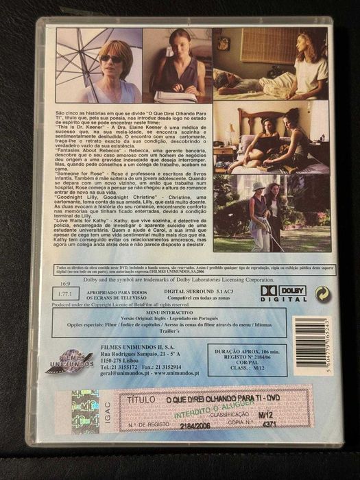 DVD do filme O que direi olhando para ti