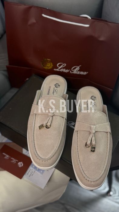 Мюли мюлі сабо лоро піана loro piana lp лофери бежеві шльопанці замша