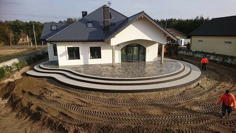 Usługi brukarskie,  Niwelacja terenu, ogrodzenia panelowe