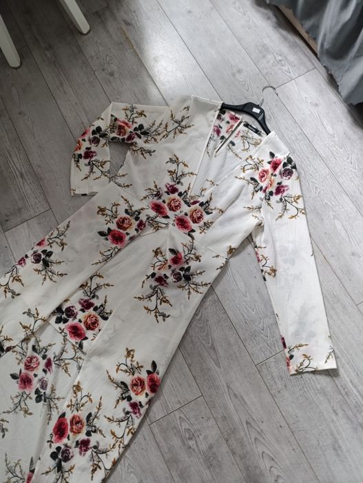Sukienka kremowa w  kwiaty maxi mini Boho
