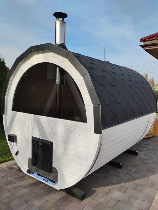 Sauna ogrodowa beczka kompletna z oknem panoramicznym + GRATISY