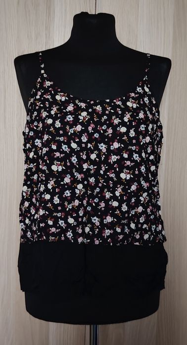 C&A czarny top damski kolorowe kwiatki 100% wiskoza 40