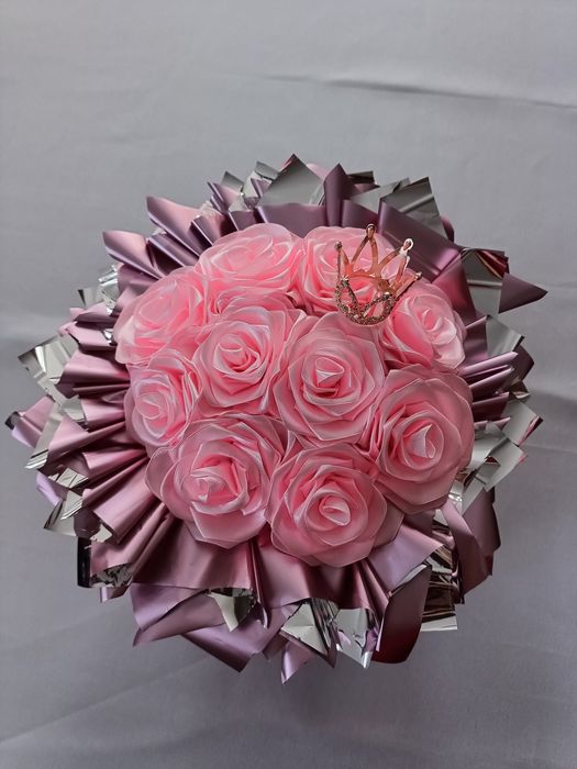 Flowerbox wieczny bukiet róż z wstążki handmade