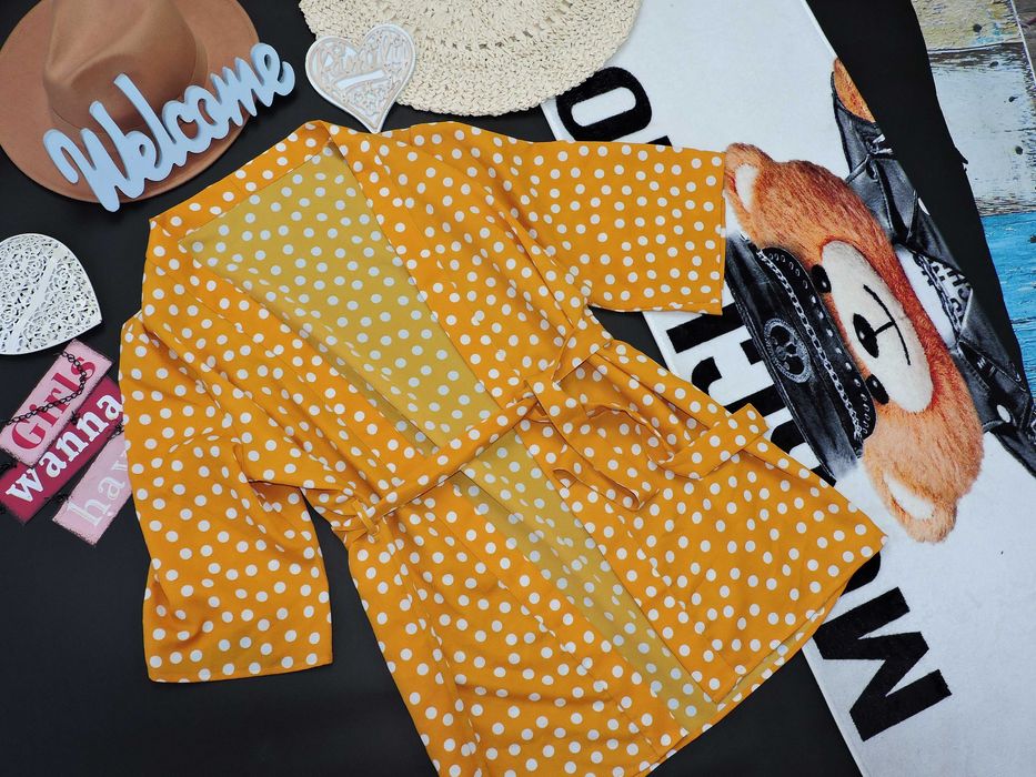 Pieces Narzutka szlafroczek grochy pasek S