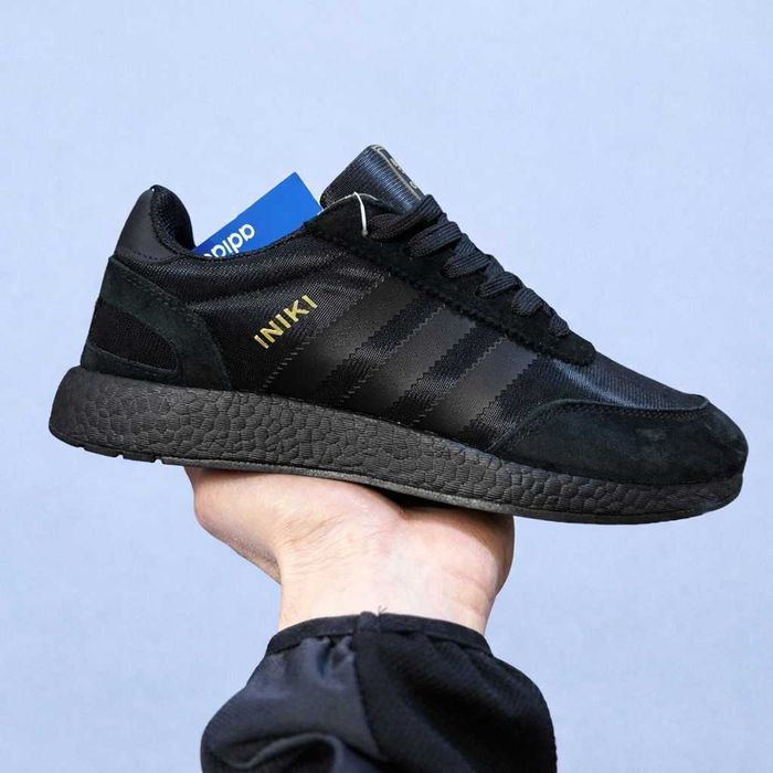 (2272) Кросівки Adidas Iniki замшеві повністю чорні (36-41) адідас