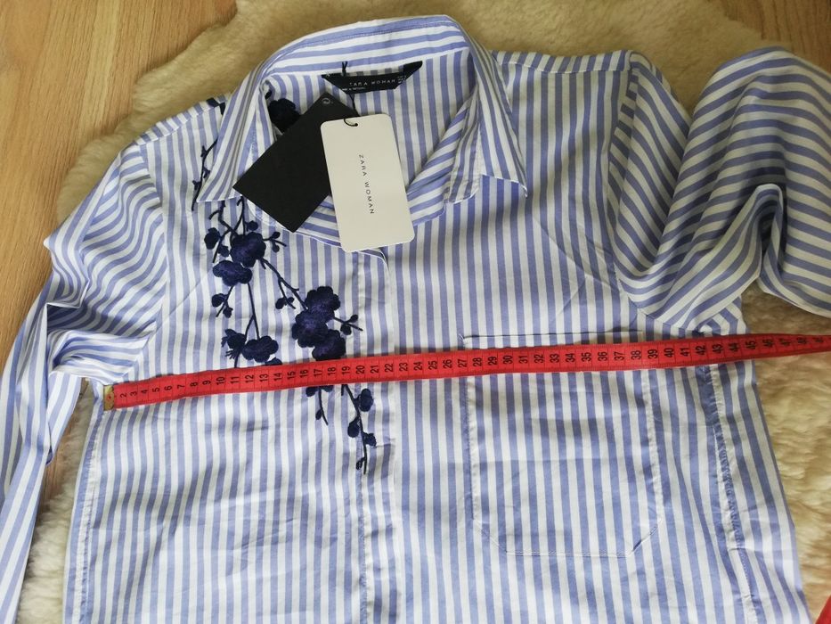 Koszula biało niebieska w paski z haftem Zara woman r. 36 S