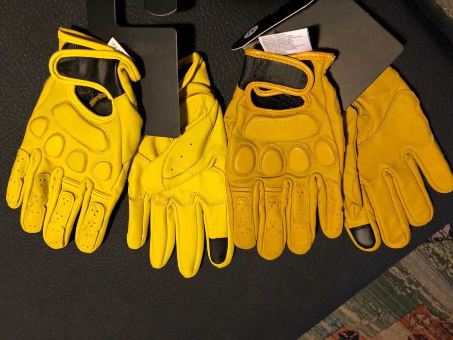 Luvas moto pele sintética amarelas proteção M L XL - Stock limitado