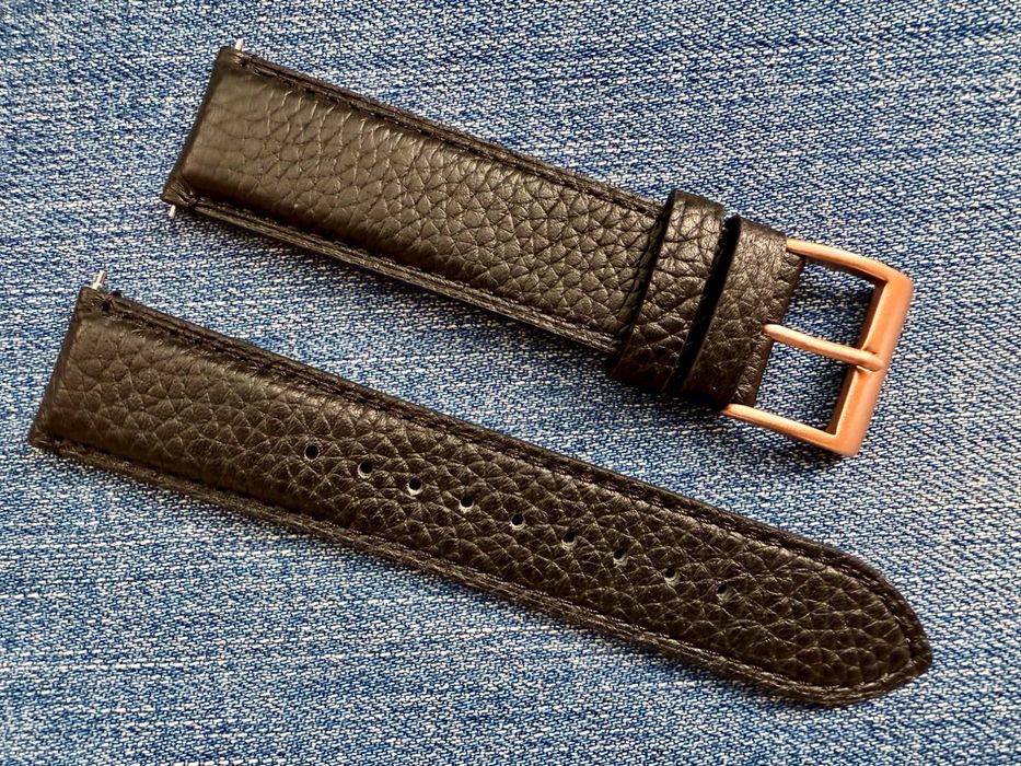 Черный кожаный ремешок для часов 21 мм