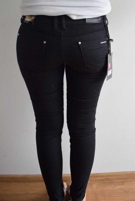 Miss Rj czarne spodnie rurki biodrówki z dziurami na kolanach 36 s