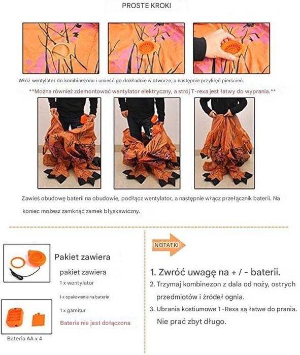 Kostium dinozaura dla dorosłych nadmuchiwany trex przebranie T-rex