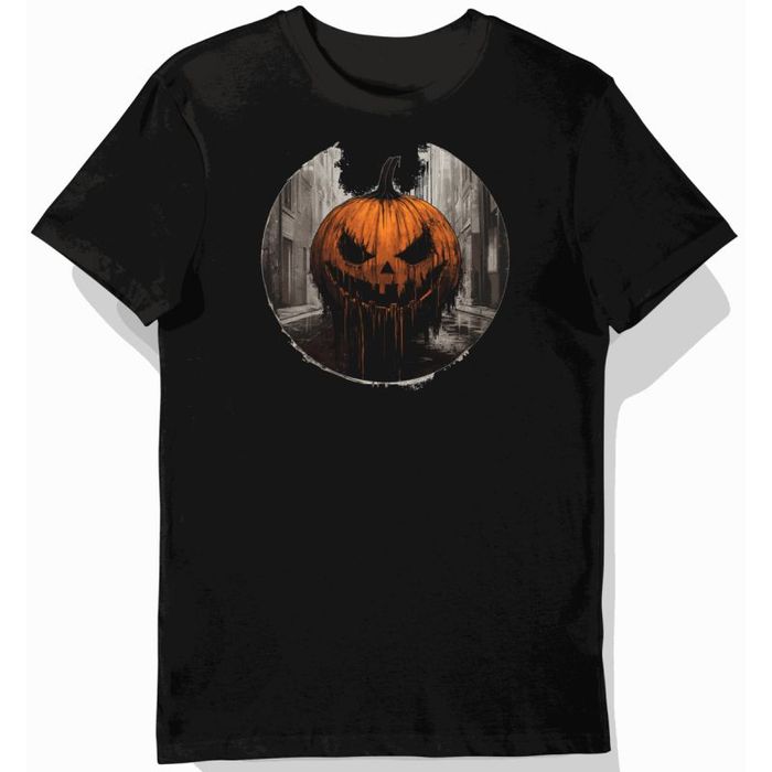 Koszulka męska czarna z nadrukiem dyni w stylu horroru XL