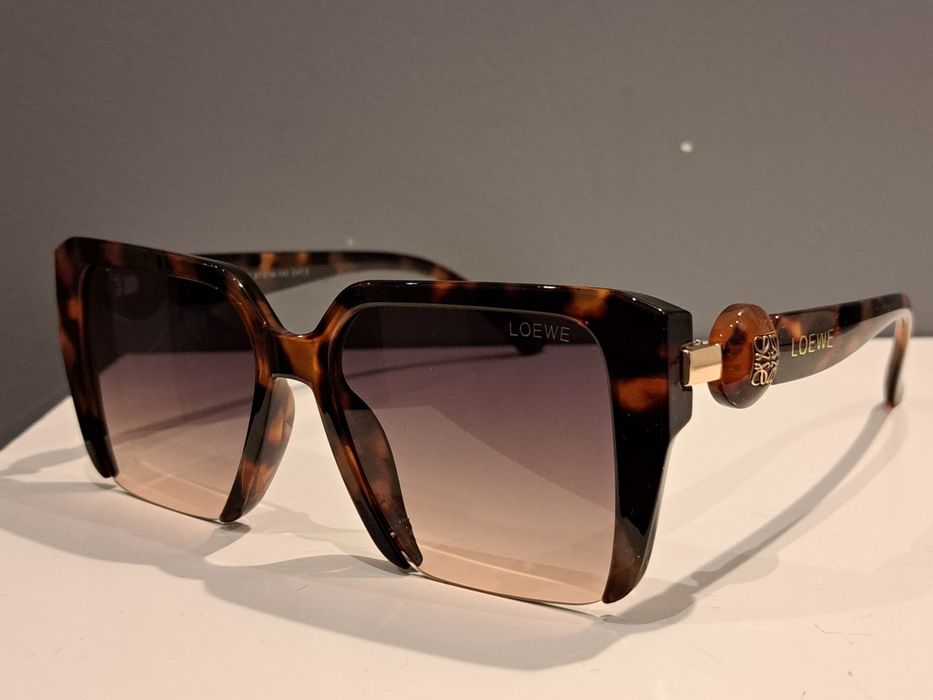 LOEWE panterkowe duże nowe okulary przeciwsłoneczne złote logo