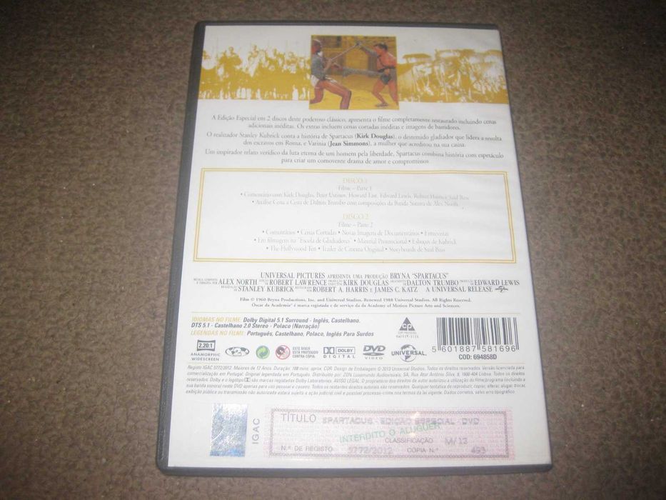 "Spartacus" de Stanley Kubrick/Edição Especial 2 DVDs