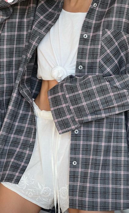 Фланель Сорочка у клітинку розмір С картата сіро рожева аналог moyami