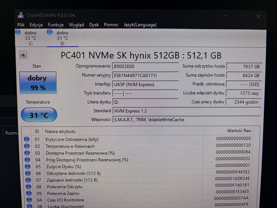 Dysk SSD PC401 NVMe SK hynix 512GB NVMe Gen3