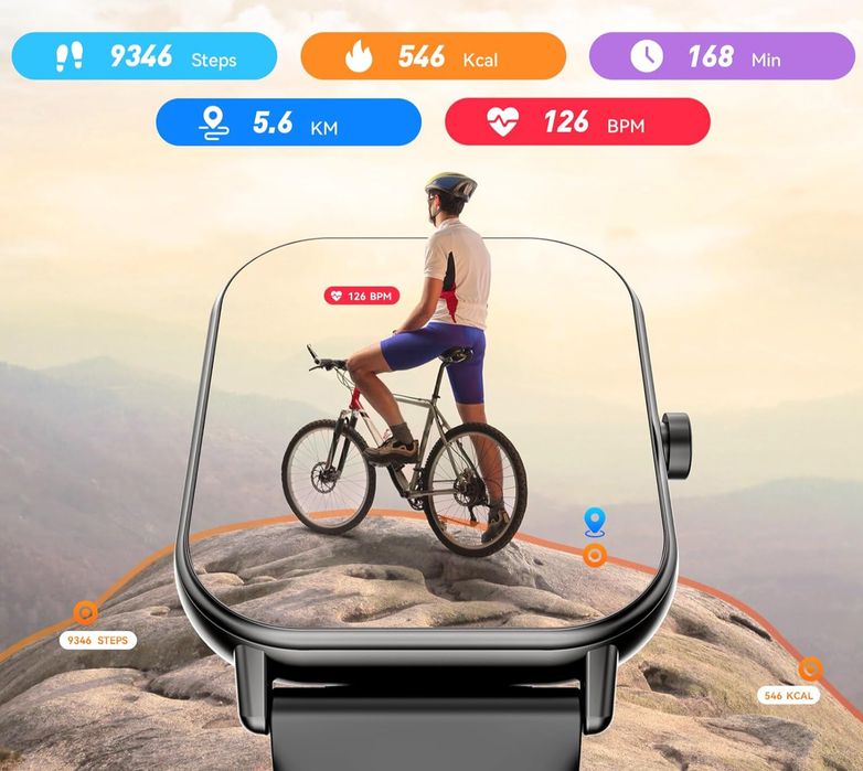 Smartwatch haulvean ip68 1,85 cala czujnik tętna spo2 android ios