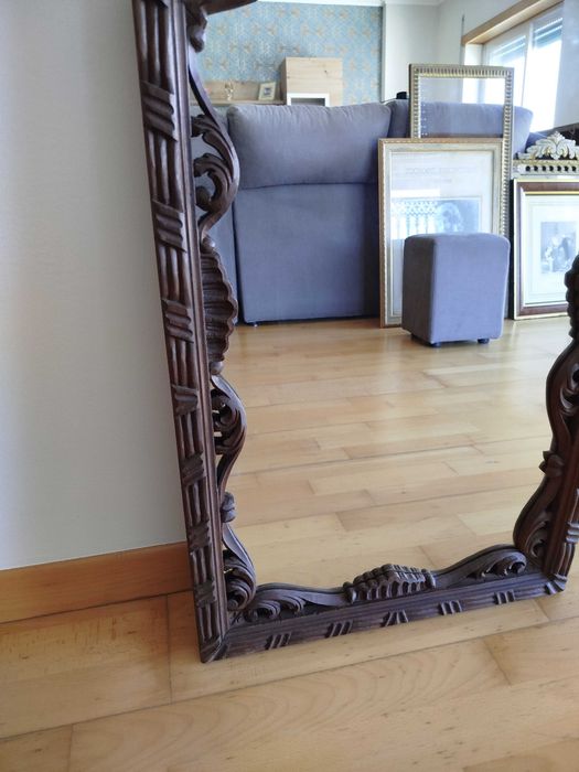 Antigo e elegante Espelho, madeira maciça